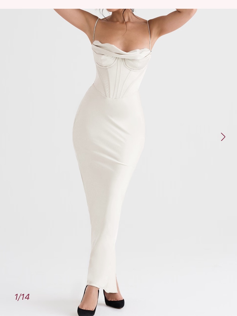 House of CB Satin Corset Maxi Dress in Ivory size S